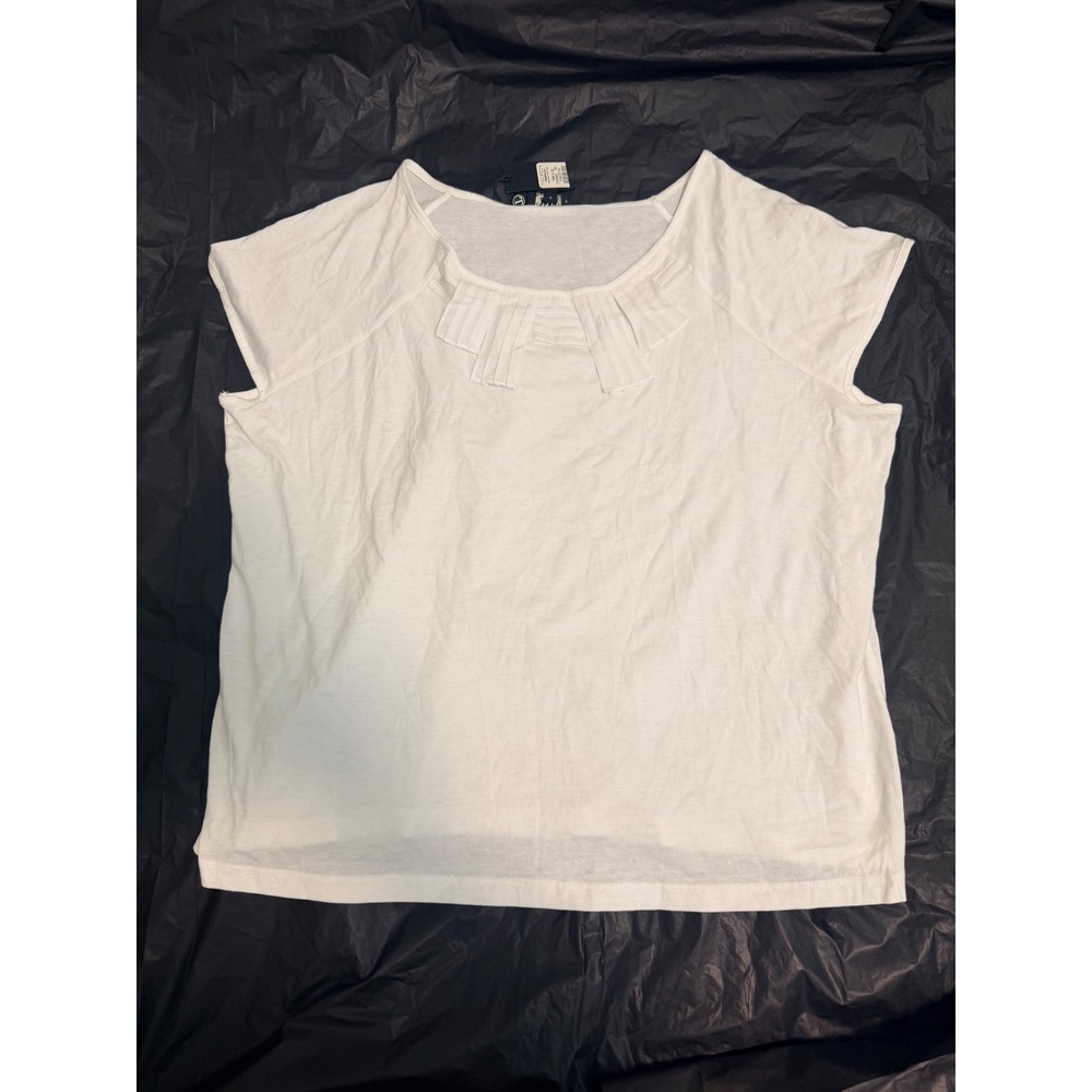 Talbots Woman Petites White Ruffle Neck Short Sleeve Top 2X 234983 NWT